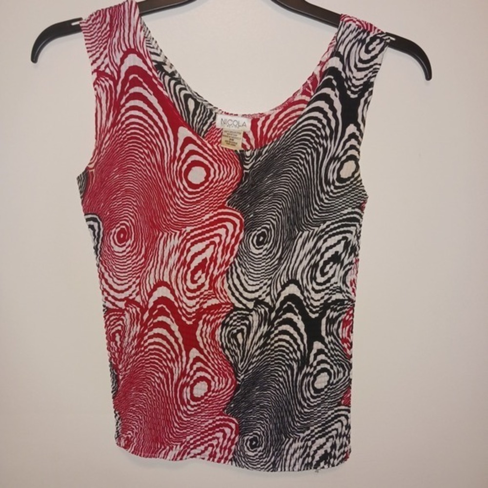 Vintage NICOLA PETITE Sheer Swirl Print Long Sleeve Blouse & Tank Top Shirt PP - Picture 2 of 11